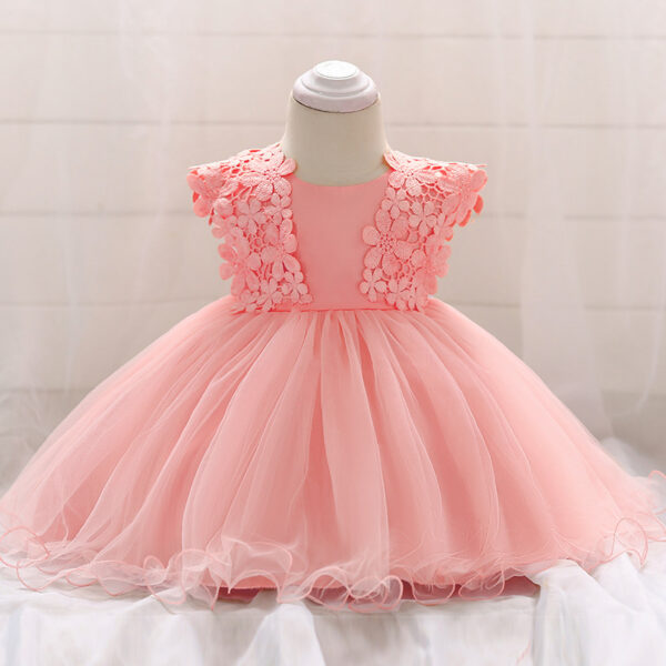 Baby Girl Birthday Dress – Floral Mesh Tutu Baptism Dress
