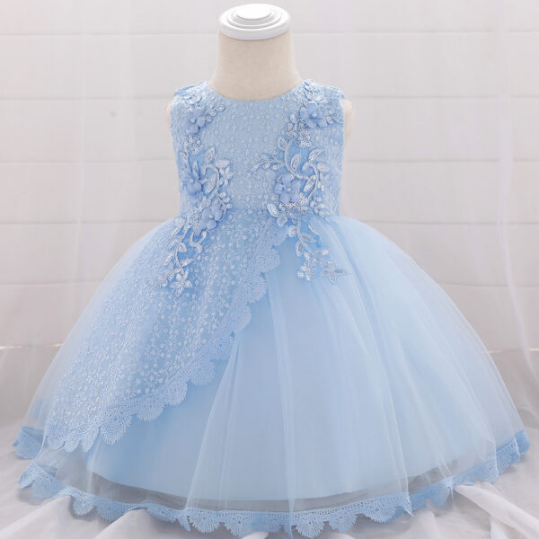 Baby Girl Christening Tutu Dress – Floral Embroidered Sequins Dress