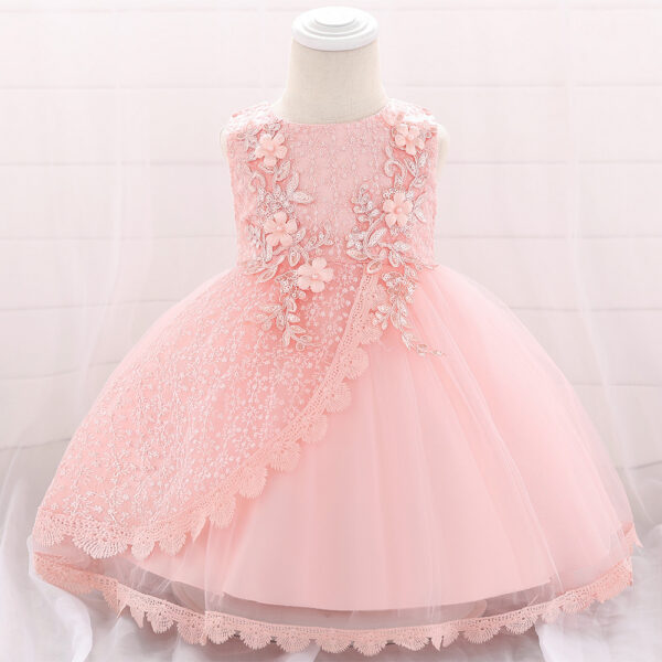 Baby Girl Christening Tutu Dress – Floral Embroidered Sequins Dress