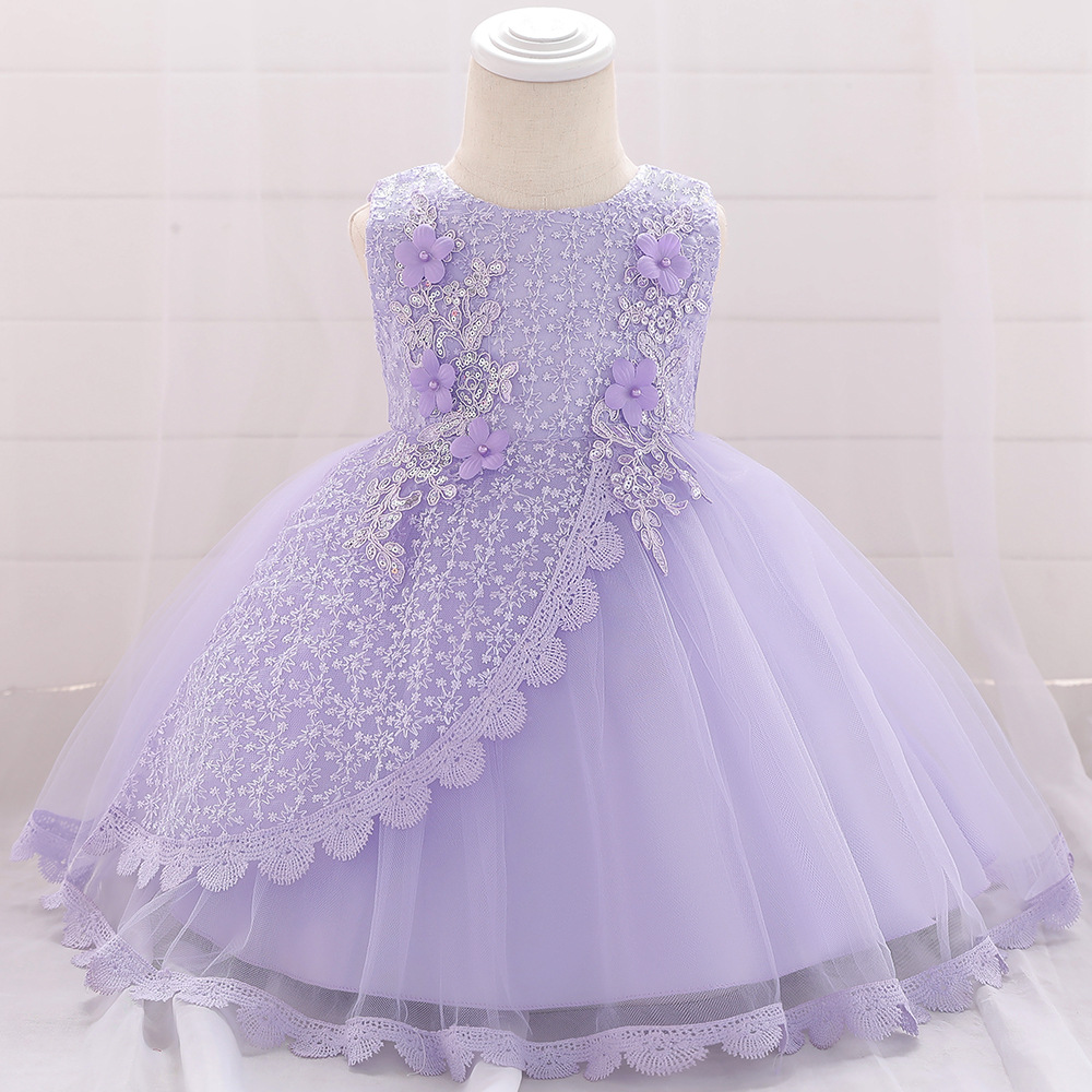 Baby Girl Christening Tutu Dress – Floral Embroidered Sequins Dress