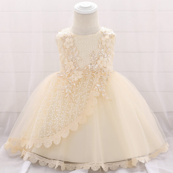 Baby Girl Christening Tutu Dress – Floral Embroidered Sequins Dress