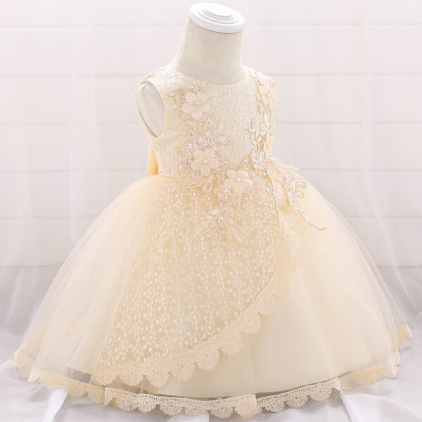 Baby Girl Christening Tutu Dress – Floral Embroidered Sequins Dress