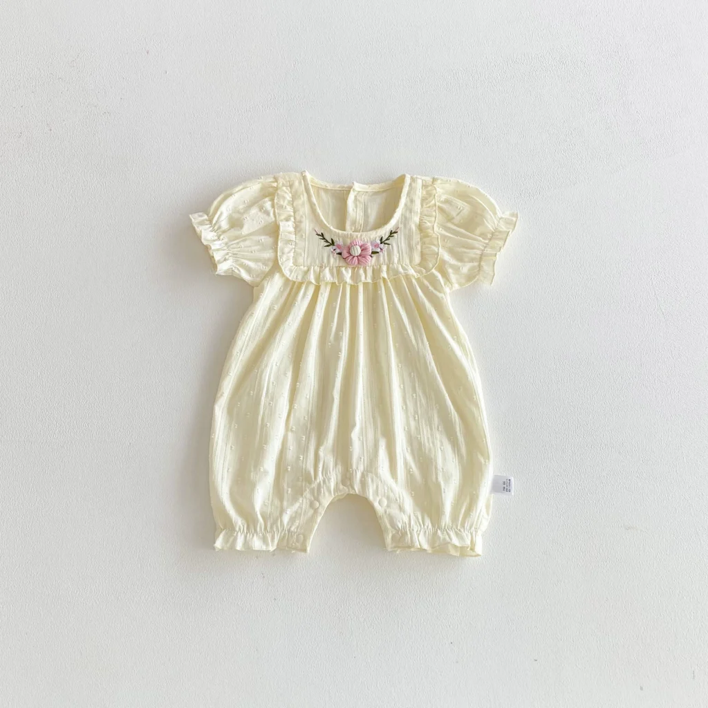 Baby Girl Floral Romper – Short Sleeve Crew Neck Summer Romper