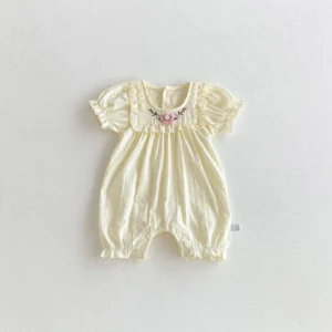 Baby Girl Floral Romper – Short Sleeve Crew Neck Summer Romper