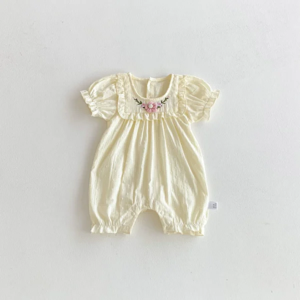Baby Girl Floral Romper – Short Sleeve Crew Neck Summer Romper
