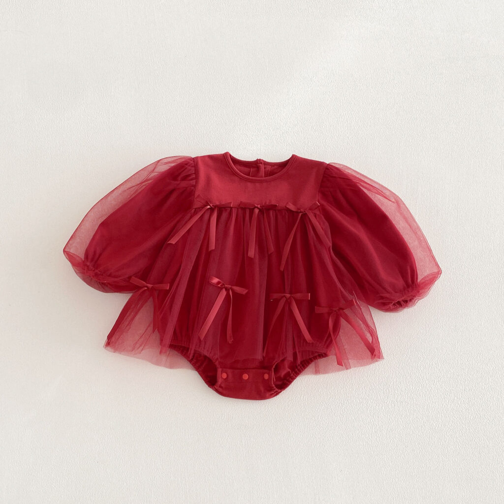 Baby Girl Long Sleeve Onesie – Butterfly Bows Tulle Decorated Onesie