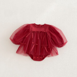 Baby Girl Long Sleeve Onesie – Butterfly Bows Tulle Decorated Onesie