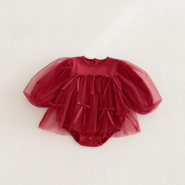 Baby Girl Long Sleeve Onesie – Butterfly Bows Tulle Decorated Onesie
