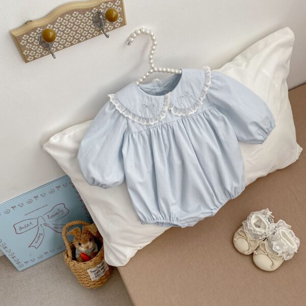 Baby Girl Peter Pan Collar Onesie – Butterfly Bows Lace Trim Spring Onesie