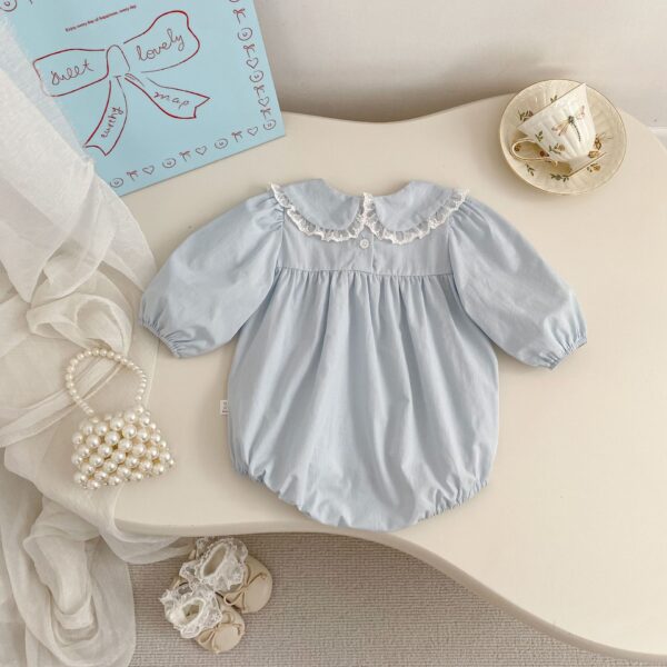 Baby Girl Peter Pan Collar Onesie – Butterfly Bows Lace Trim Spring Onesie