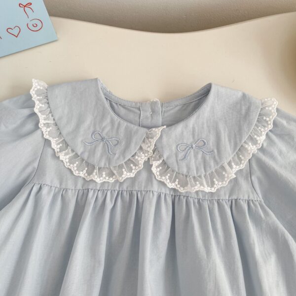 Baby Girl Peter Pan Collar Onesie – Butterfly Bows Lace Trim Spring Onesie