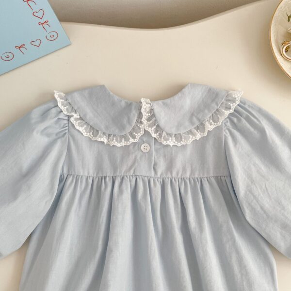Baby Girl Peter Pan Collar Onesie – Butterfly Bows Lace Trim Spring Onesie