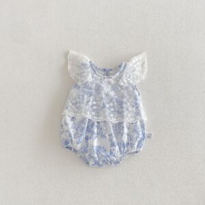 Baby Girl Sleeveless Floral Onesie – Tulle Decorated Summer Onesie