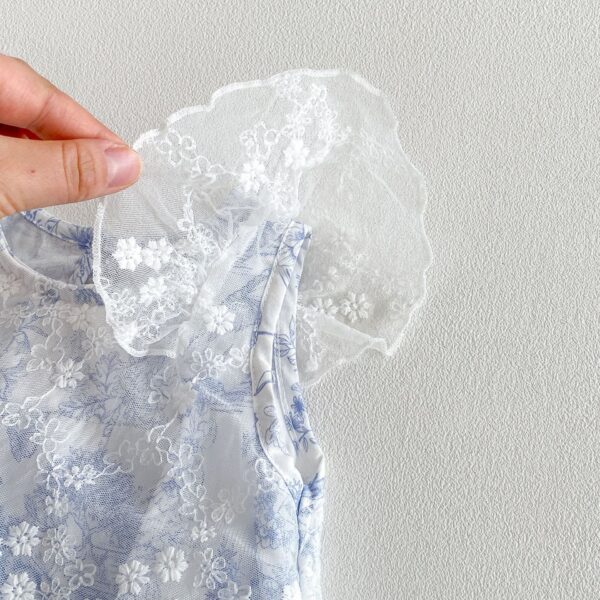 Baby Girl Sleeveless Floral Onesie – Tulle Decorated Summer Onesie