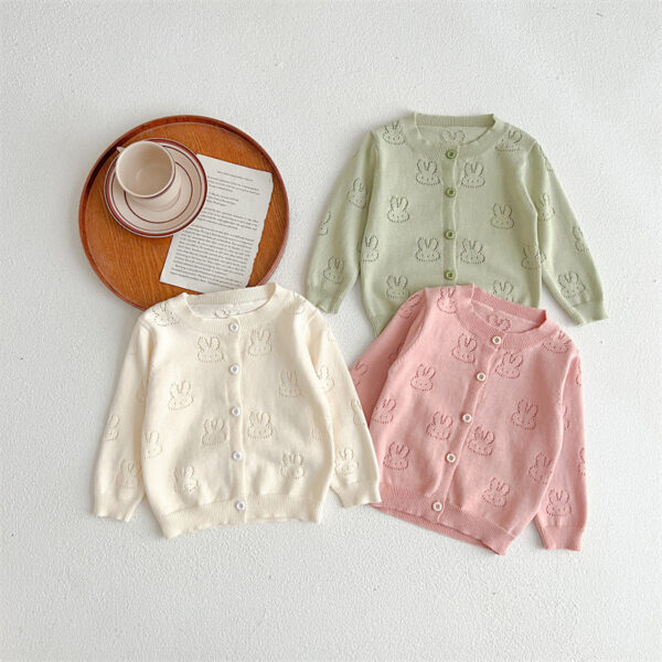 Baby Knit Cardigan – Solid Color Rabbit Pattern Sun Protection Cardigan