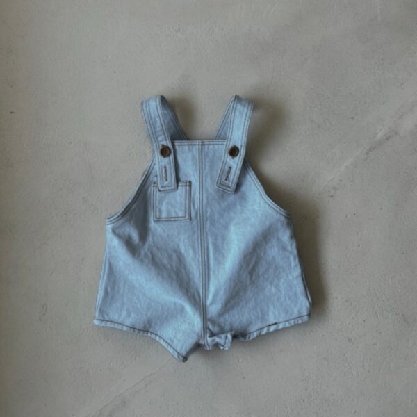Baby Denim Overalls – Unisex Solid Color Sleeveless Onesie for Spring and Summer