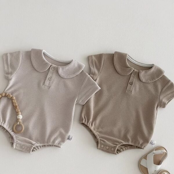 Baby Waffle Grid Onesie – Short Sleeve Solid Color Summer Onesie