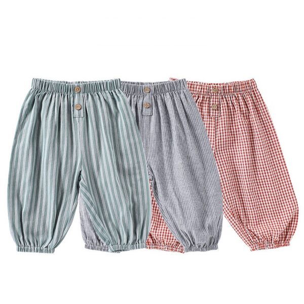 Children’s Summer Casual Pants – Breathable Striped Plaid Home Trousers