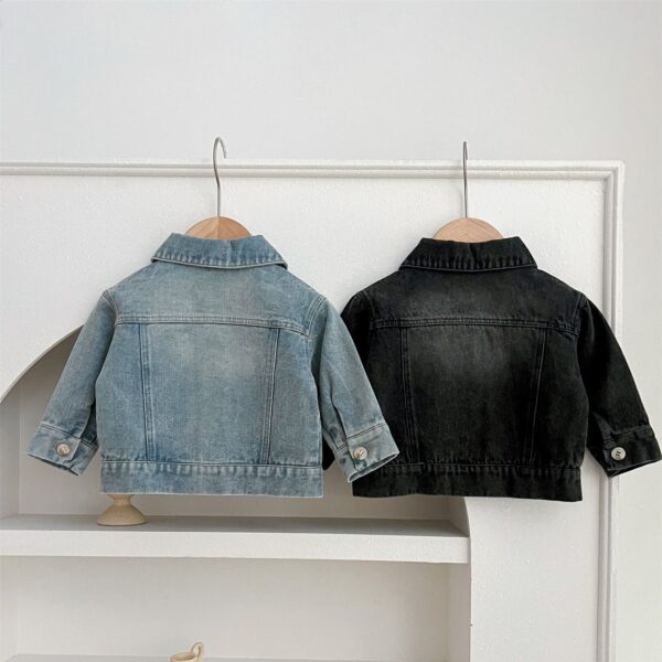Kids Denim Jacket – Button Front Washed Style Turndown Collar Coat