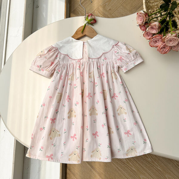 Baby Girl Floral Dress – Short Sleeve Princess Dress with Embroidered Collar