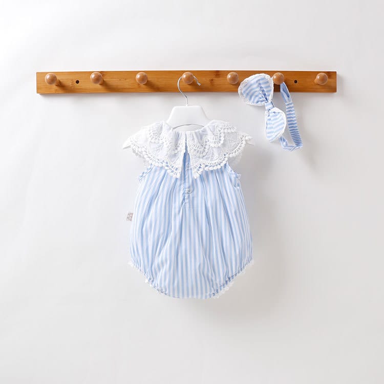 Stripped Pattern Ruffles Collar Onesie