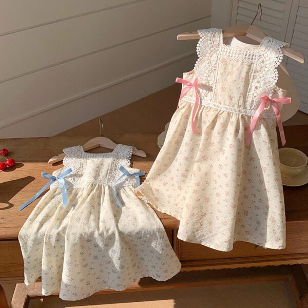 Summer Baby Girl Floral Dress – Vintage Lace Sleeveless Cotton Dress