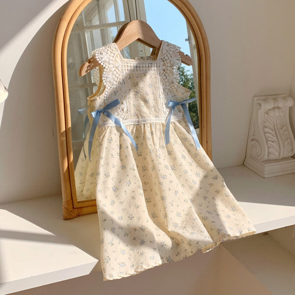 Summer Baby Girl Floral Dress – Vintage Lace Sleeveless Cotton Dress