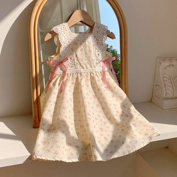 Summer Baby Girl Floral Dress – Vintage Lace Sleeveless Cotton Dress