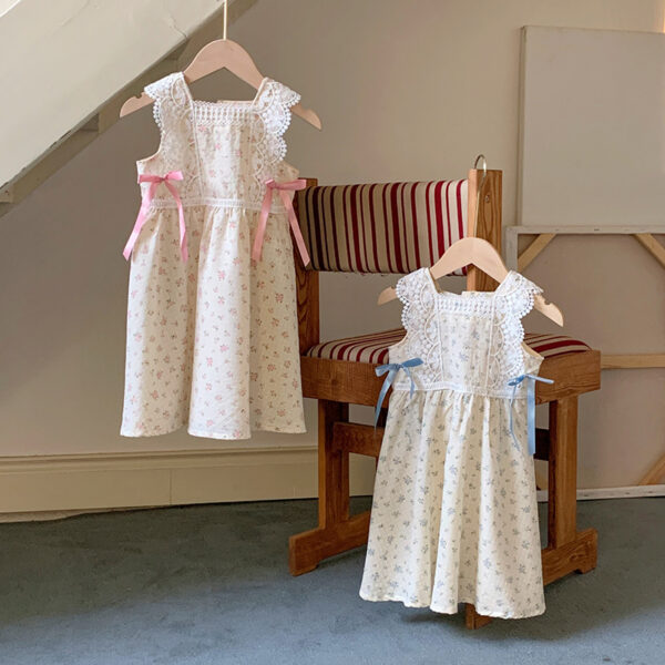 Summer Baby Girl Floral Dress – Vintage Lace Sleeveless Cotton Dress