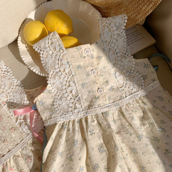 Summer Baby Girl Floral Dress – Vintage Lace Sleeveless Cotton Dress