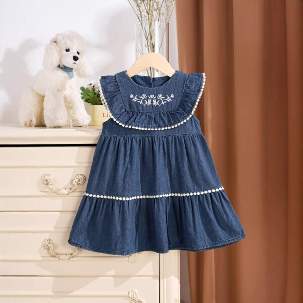Summer Girls Denim Dress – Sleeveless Embroidered Flower Dress