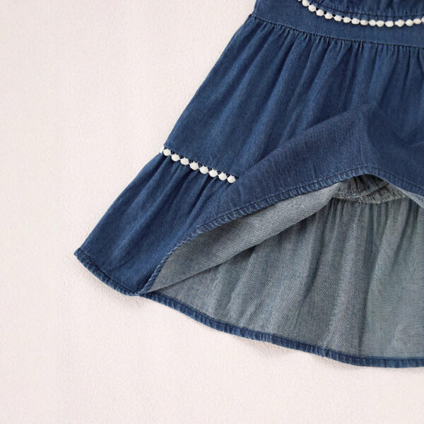 Summer Girls Denim Dress – Sleeveless Embroidered Flower Dress