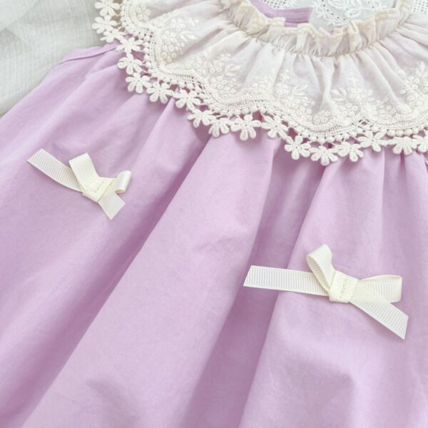 Summer Girls Matching Set – Patchwork Sleeveless Onesie and Dress with Floral Collar