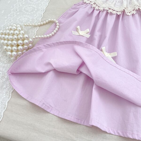 Summer Girls Matching Set – Patchwork Sleeveless Onesie and Dress with Floral Collar