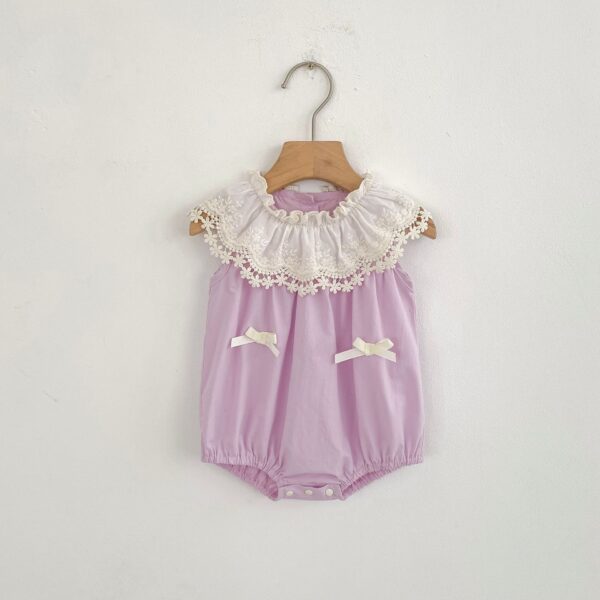 Summer Girls Matching Set – Patchwork Sleeveless Onesie and Dress with Floral Collar